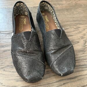 Toms Black Glitter Slip-On Flats
